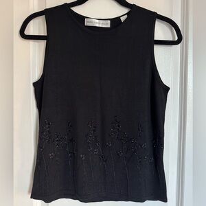 Vintage Valerie Stevens Black Floral Beaded Tank